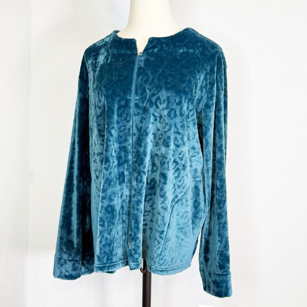Miss Elaine | NWT | Blue Teal Loungewear Soft Top Jacket Zipper | Sz L